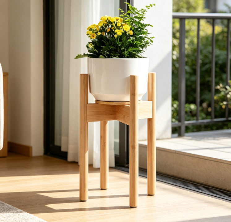 Simple Bamboo Floor-Standing Plant Stand – Indoor Living Room Planter Holder